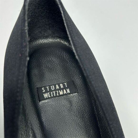 Stuart Weitzman Women's Black Kitten Heel Pumps Square Toe Bow Accent Size 8.5 B - Picture 11 of 12